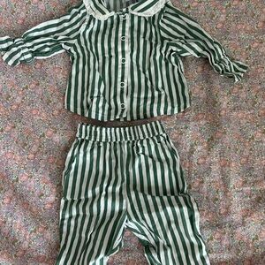 Petite Plume Green Striped Pajama Set